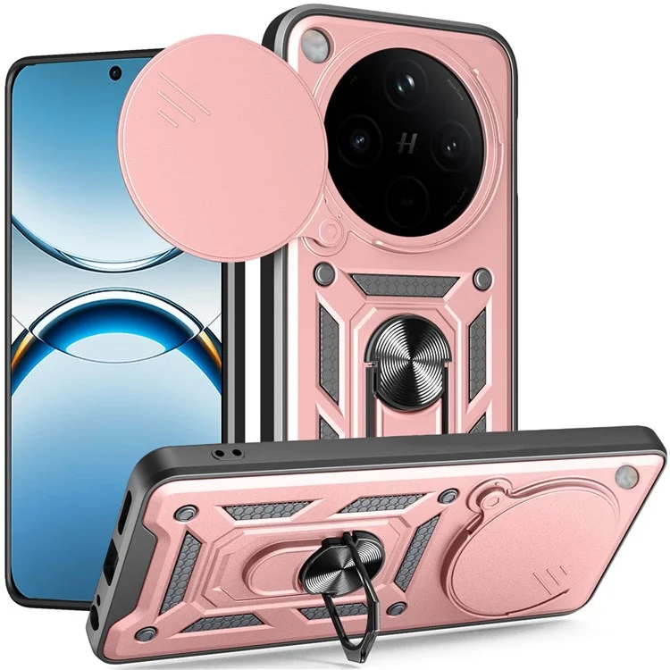 For Oppo Find X8 5G Case with Slide Camera Lid PC + TPU Kickstand Phone Cover - Black-Cellmalls