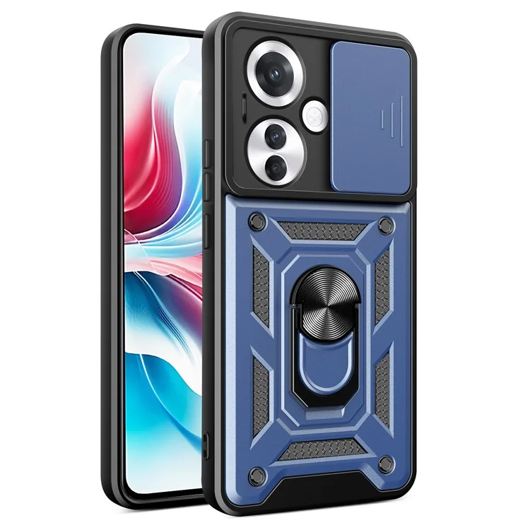 For Oppo Reno11 F 5G Case Slide Camera Cover PC+TPU Kickstand Phone Protector - Black-Cellmalls