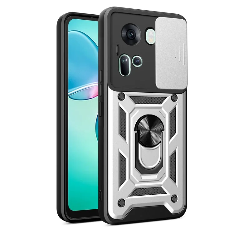 For Oppo Reno11 5G (Global) Case Kickstand PC+TPU Phone Shell with Slide Camera Cover - Black-Cellmalls