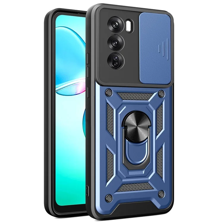 For Oppo Reno12 Pro 5G (Global) Case with Slide Camera Lid PC+TPU Kickstand Phone Cover - Black-Cellmalls