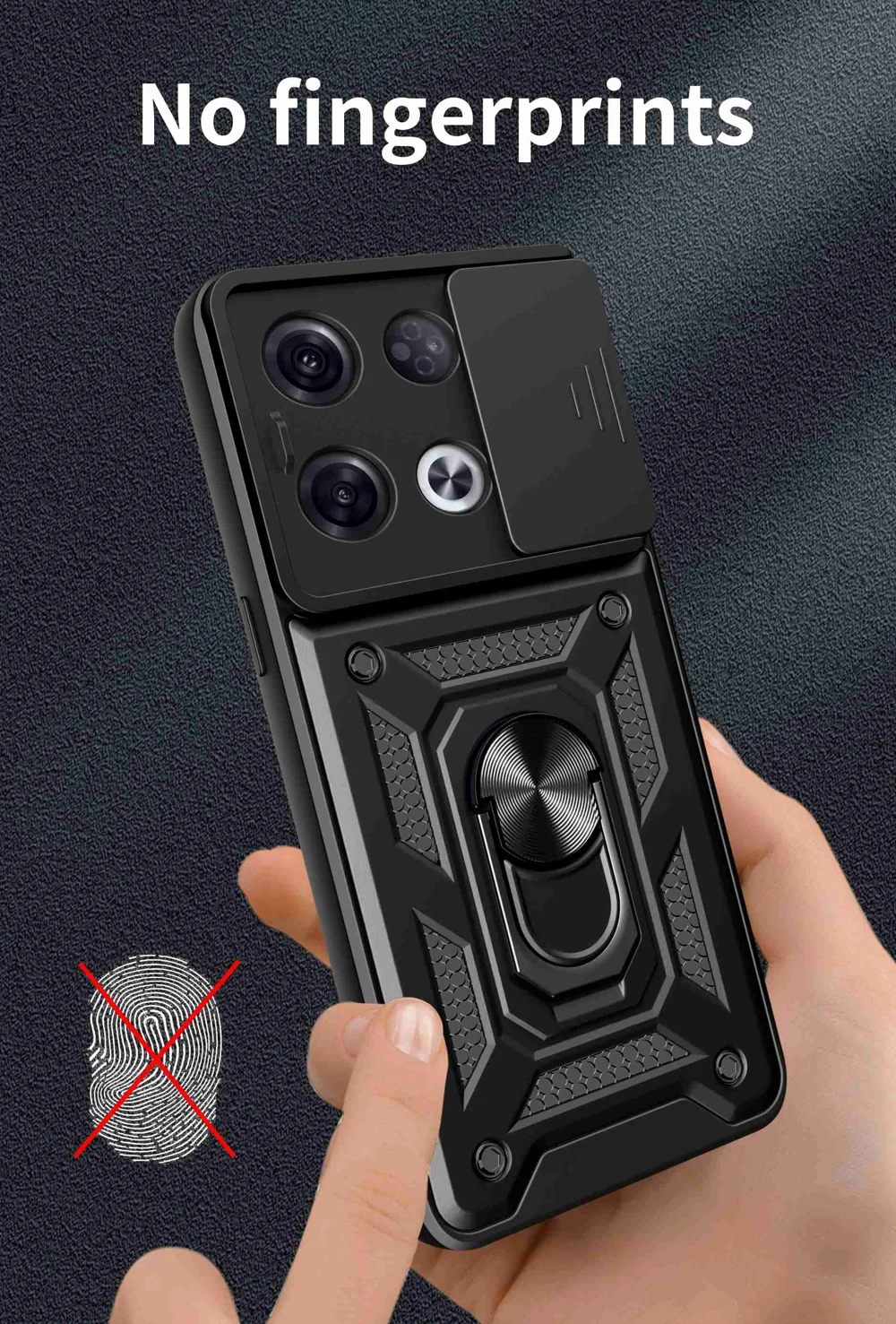 For Oppo Reno8 Pro 5G (Global Version) Ring Kickstand PC + TPU Cover Anti-drop Phone Case with Slide Camera Protector - Black-Cellmalls
