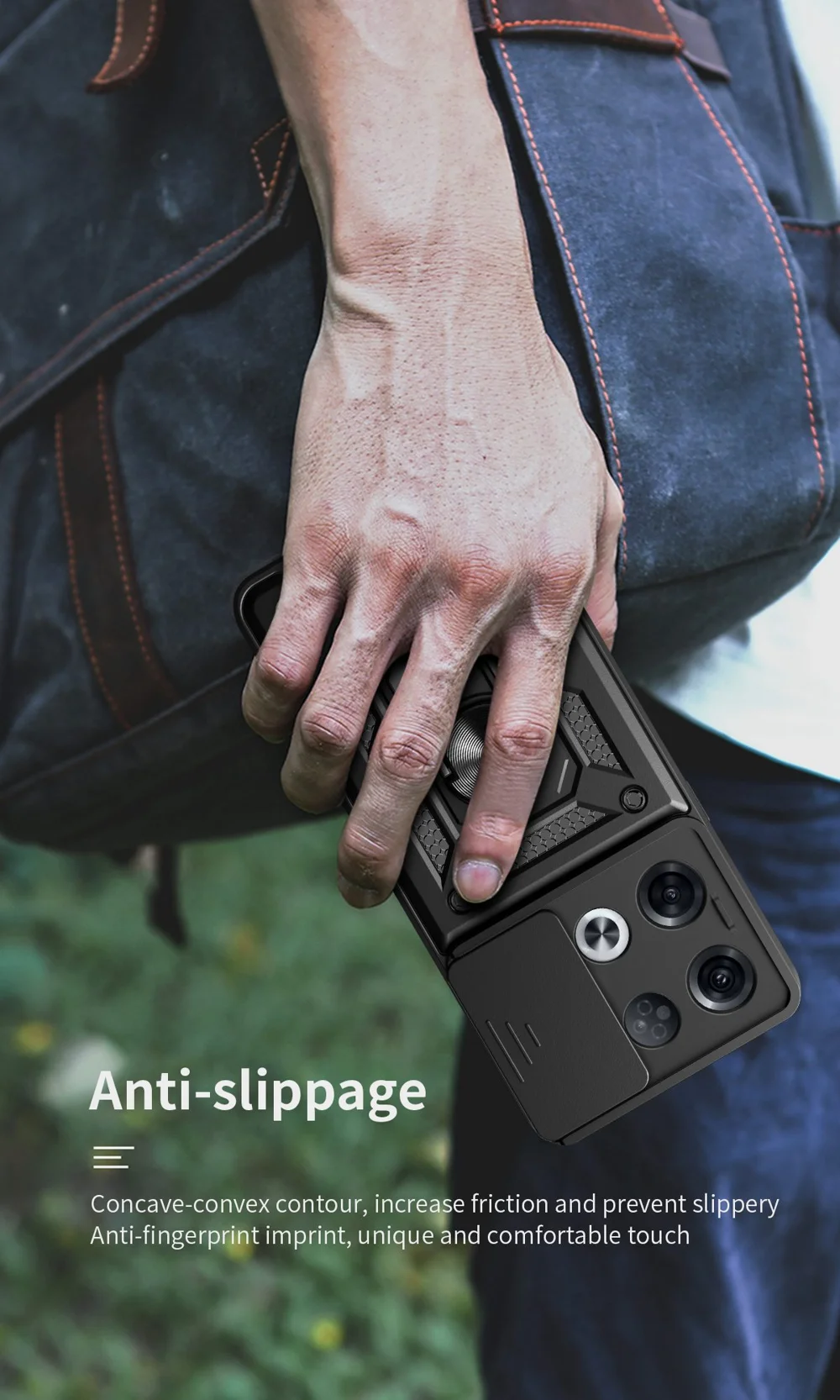 For Oppo Reno8 Pro 5G (Global Version) Ring Kickstand PC + TPU Cover Anti-drop Phone Case with Slide Camera Protector - Black-Cellmalls