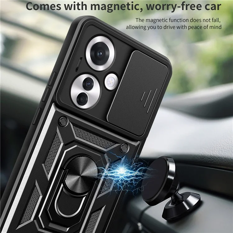 For Oppo Reno11 F 5G Case Slide Camera Cover PC+TPU Kickstand Phone Protector - Black-Cellmalls