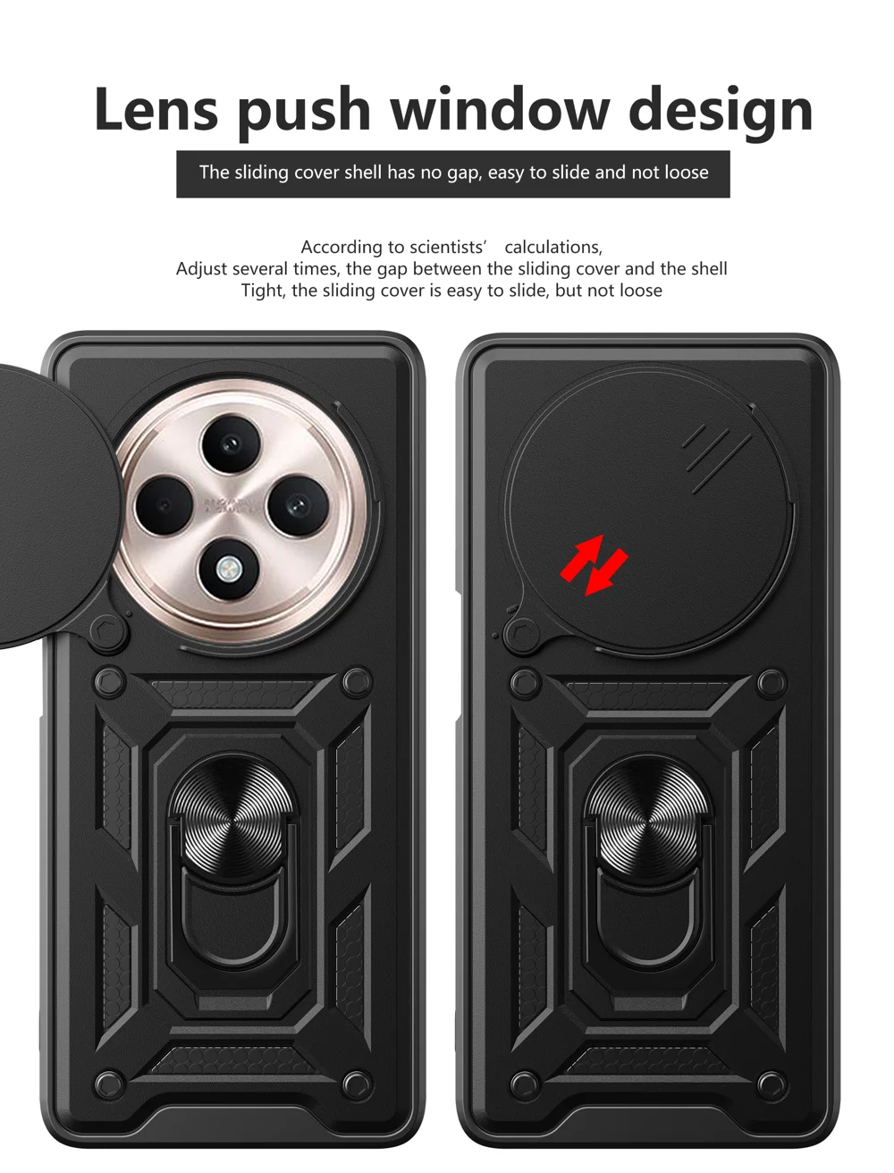 For Oppo Reno12 F 5G Case with Slide Camera Lid PC+TPU Kickstand Phone Cover - Black-Cellmalls