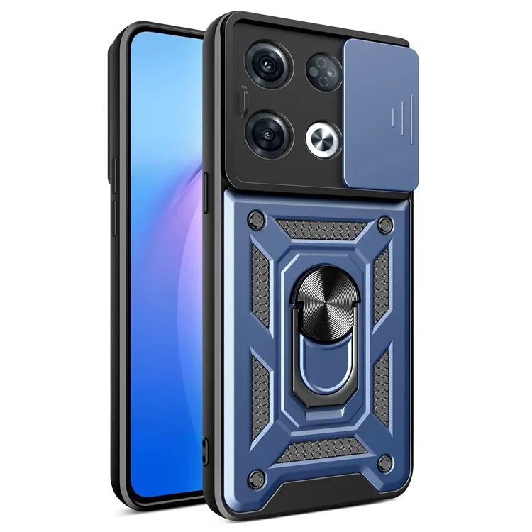 For Oppo Reno8 Pro 5G (Global Version) Ring Kickstand PC + TPU Cover Anti-drop Phone Case with Slide Camera Protector - Black-Cellmalls