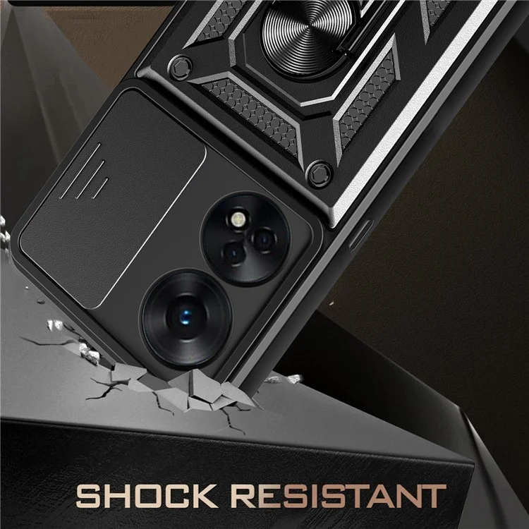 For Oppo Reno8 T 4G Anti-drop Cell Phone Cover Kickstand with Slide Camera Lens Cover - Black-Cellmalls