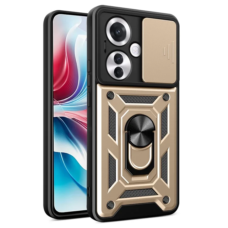 For Oppo Reno11 F 5G Case Slide Camera Cover PC+TPU Kickstand Phone Protector - Black-Cellmalls