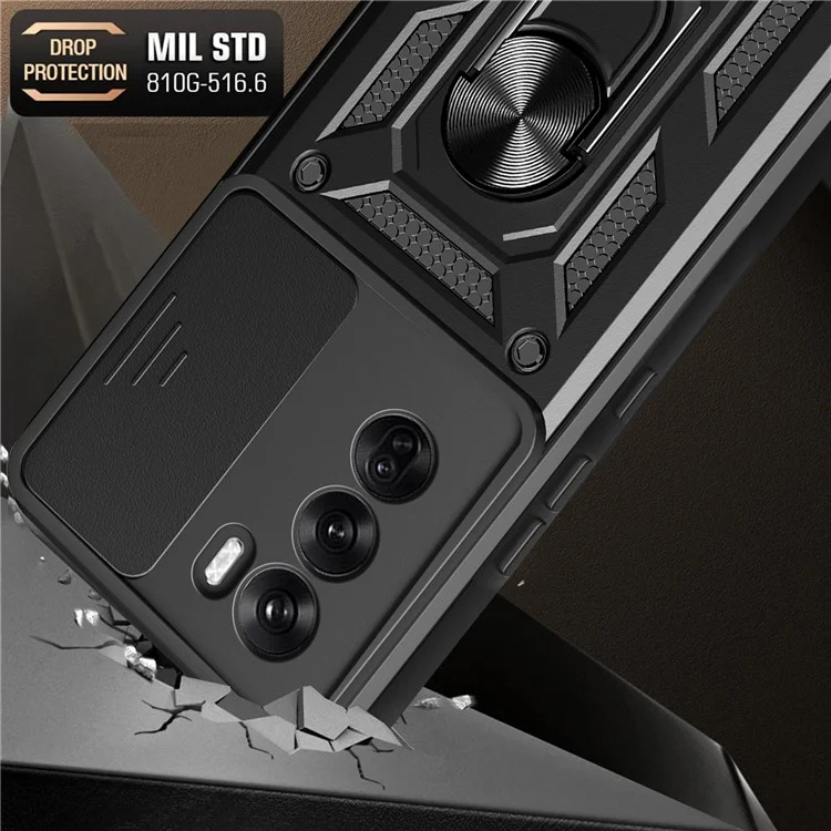 For Oppo Reno12 Pro 5G (Global) Case with Slide Camera Lid PC+TPU Kickstand Phone Cover - Black-Cellmalls