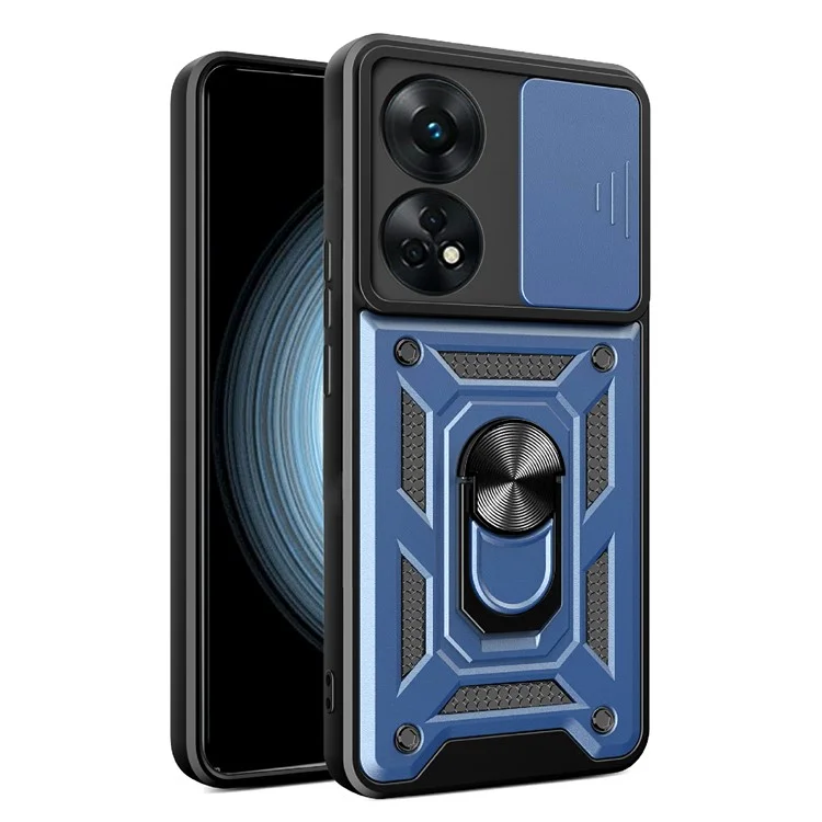 For Oppo Reno8 T 4G Anti-drop Cell Phone Cover Kickstand with Slide Camera Lens Cover - Black-Cellmalls