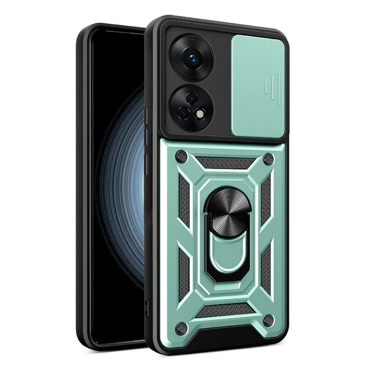 For Oppo Reno8 T 4G Anti-drop Cell Phone Cover Kickstand with Slide Camera Lens Cover - Black-Cellmalls