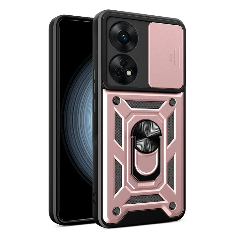 For Oppo Reno8 T 4G Anti-drop Cell Phone Cover Kickstand with Slide Camera Lens Cover - Black-Cellmalls