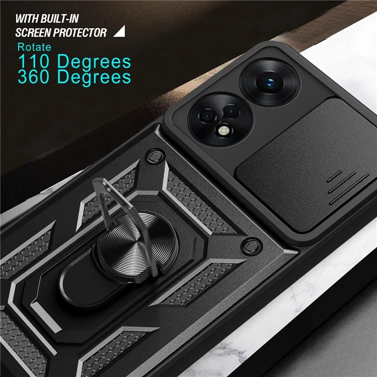 For Oppo Reno8 T 4G Anti-drop Cell Phone Cover Kickstand with Slide Camera Lens Cover - Black-Cellmalls
