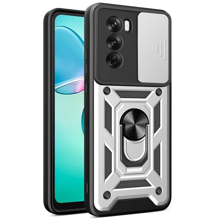 For Oppo Reno12 Pro 5G (Global) Case with Slide Camera Lid PC+TPU Kickstand Phone Cover - Black-Cellmalls