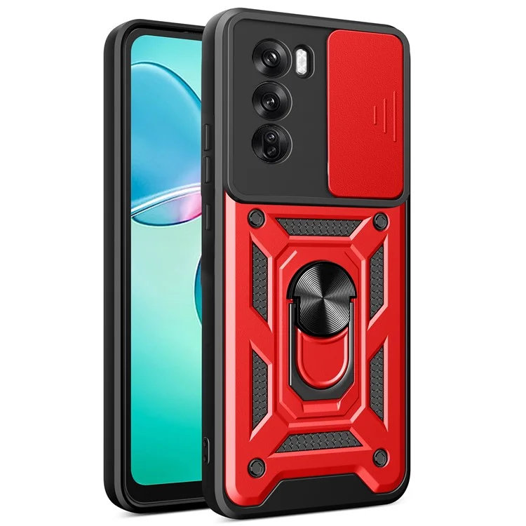 For Oppo Reno12 Pro 5G (Global) Case with Slide Camera Lid PC+TPU Kickstand Phone Cover - Black-Cellmalls