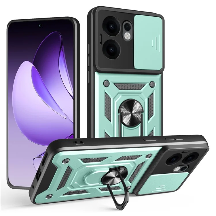 For Oppo Reno13 F 5G Case with Slide Camera Lid PC + TPU Kickstand Phone Cover - Green-Cellmalls