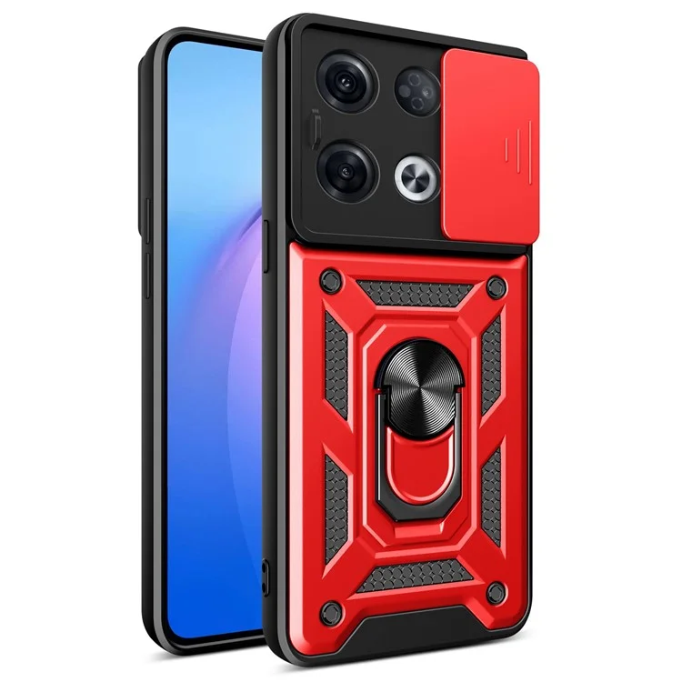 For Oppo Reno8 Pro 5G (Global Version) Ring Kickstand PC + TPU Cover Anti-drop Phone Case with Slide Camera Protector - Black-Cellmalls
