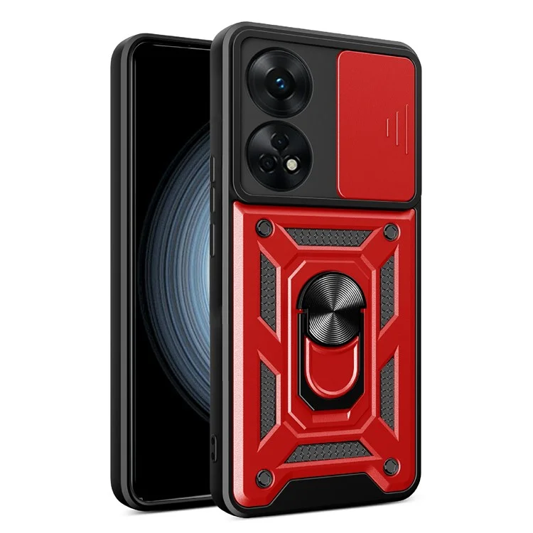 For Oppo Reno8 T 4G Anti-drop Cell Phone Cover Kickstand with Slide Camera Lens Cover - Black-Cellmalls