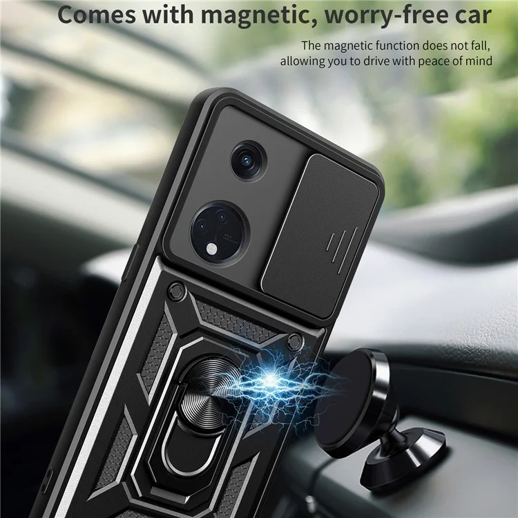 For Oppo Reno8 T 5G / A1 Pro 5G Kickstand Phone Case PC+TPU Rugged Cover with Slide Camera Protector - Black-Cellmalls