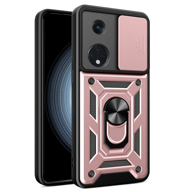 For Oppo Reno8 T 5G / A1 Pro 5G Kickstand Phone Case PC+TPU Rugged Cover with Slide Camera Protector - Black-Cellmalls