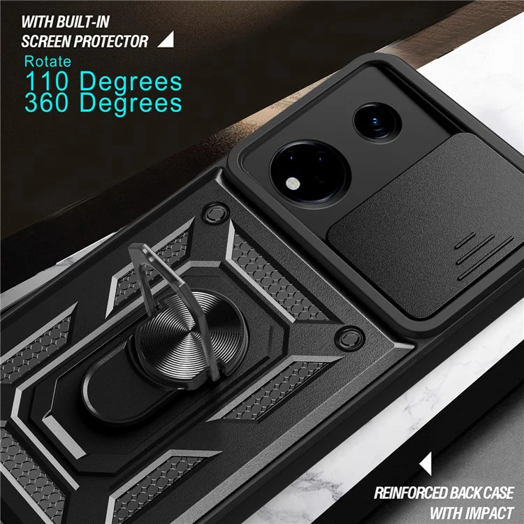 For Oppo Reno8 T 5G / A1 Pro 5G Kickstand Phone Case PC+TPU Rugged Cover with Slide Camera Protector - Black-Cellmalls