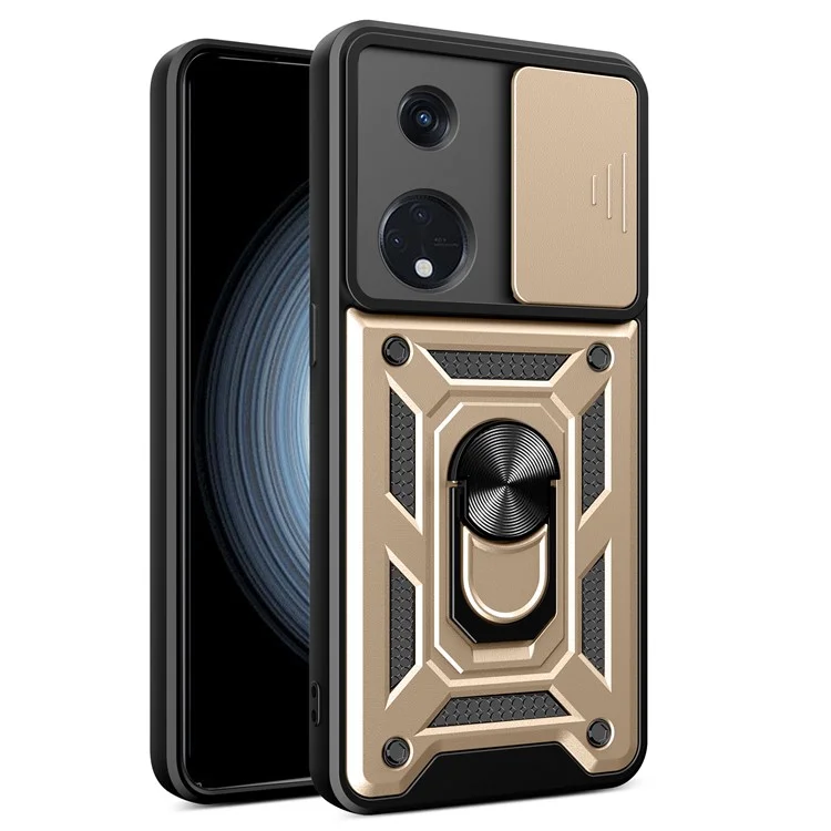 For Oppo Reno8 T 5G / A1 Pro 5G Kickstand Phone Case PC+TPU Rugged Cover with Slide Camera Protector - Black-Cellmalls