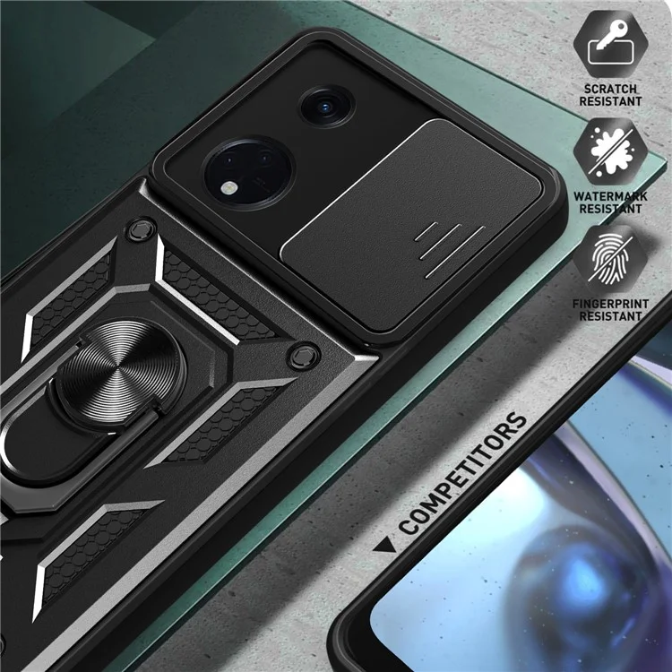 For Oppo Reno8 T 5G / A1 Pro 5G Kickstand Phone Case PC+TPU Rugged Cover with Slide Camera Protector - Black-Cellmalls