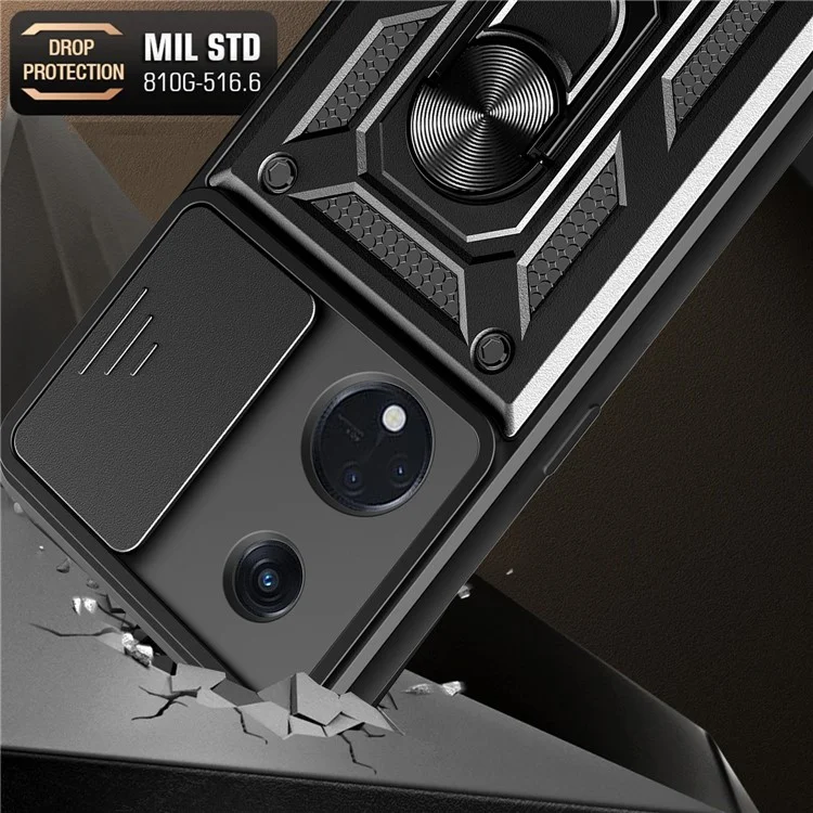 For Oppo Reno8 T 5G / A1 Pro 5G Kickstand Phone Case PC+TPU Rugged Cover with Slide Camera Protector - Black-Cellmalls