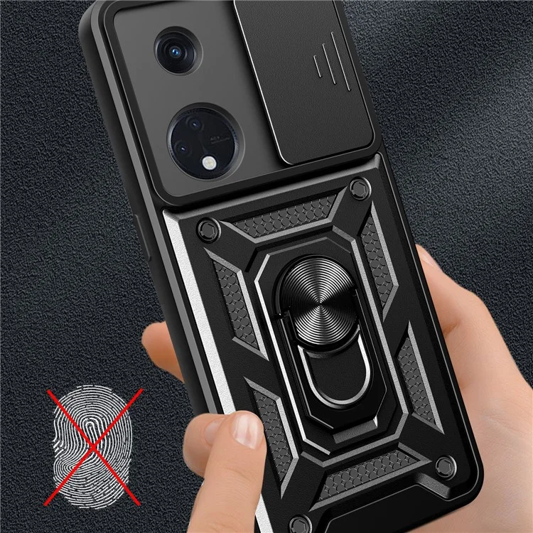 For Oppo Reno8 T 5G / A1 Pro 5G Kickstand Phone Case PC+TPU Rugged Cover with Slide Camera Protector - Black-Cellmalls