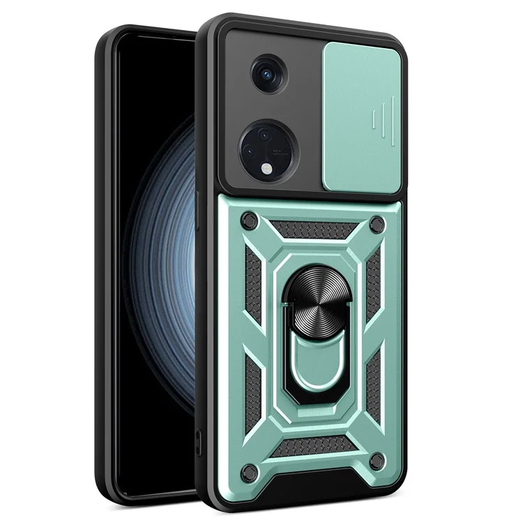 For Oppo Reno8 T 5G / A1 Pro 5G Kickstand Phone Case PC+TPU Rugged Cover with Slide Camera Protector - Black-Cellmalls
