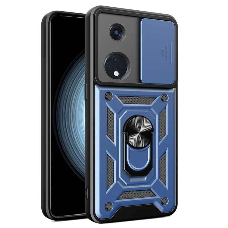 For Oppo Reno8 T 5G / A1 Pro 5G Kickstand Phone Case PC+TPU Rugged Cover with Slide Camera Protector - Black-Cellmalls