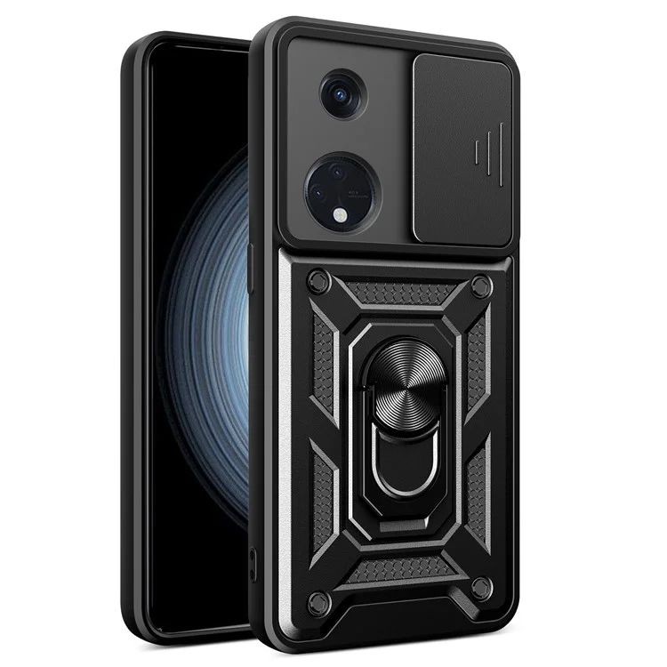 For Oppo Reno8 T 5G / A1 Pro 5G Kickstand Phone Case PC+TPU Rugged Cover with Slide Camera Protector - Black-Cellmalls