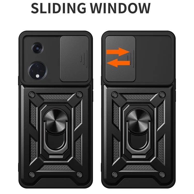 For Oppo Reno8 T 5G / A1 Pro 5G Kickstand Phone Case PC+TPU Rugged Cover with Slide Camera Protector - Black-Cellmalls