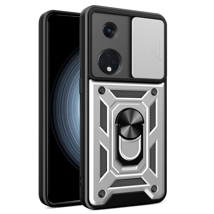 For Oppo Reno8 T 5G / A1 Pro 5G Kickstand Phone Case PC+TPU Rugged Cover with Slide Camera Protector - Black-Cellmalls