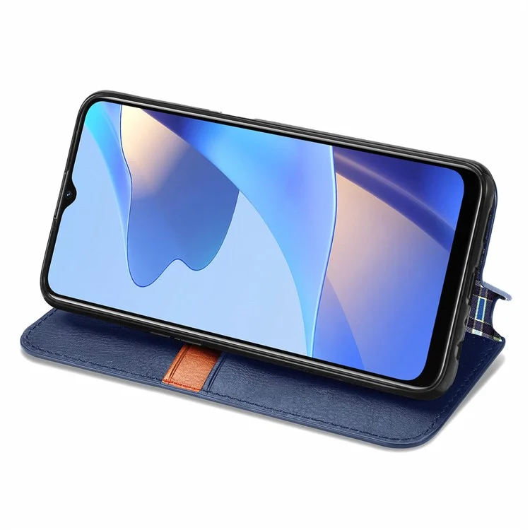 For Oppo A16s / A16 / A54s PU Leather Case Rhombus Imprint Wallet Stand Phone Cover - Blue-Cellmalls