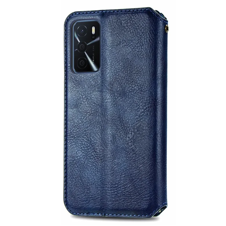 For Oppo A16s / A16 / A54s PU Leather Case Rhombus Imprint Wallet Stand Phone Cover - Blue-Cellmalls