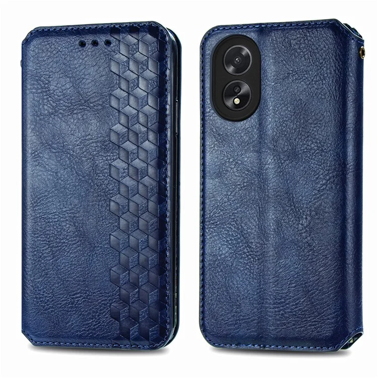 For Oppo A38 4G / A18 4G PU Leather Case Rhombus Imprint Wallet Stand Phone Cover - Blue-Cellmalls