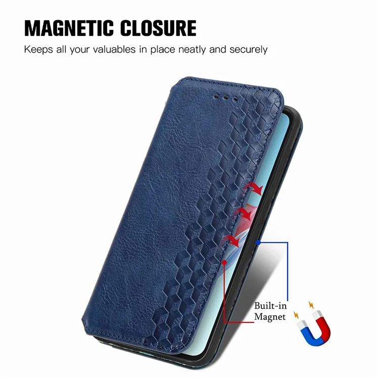 For Oppo A38 4G / A18 4G PU Leather Case Rhombus Imprint Wallet Stand Phone Cover - Blue-Cellmalls