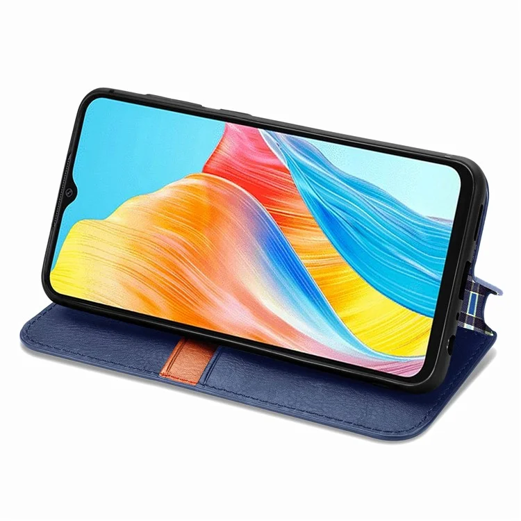 For Oppo A38 4G / A18 4G PU Leather Case Rhombus Imprint Wallet Stand Phone Cover - Blue-Cellmalls