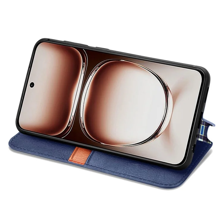 For Oppo A3x 4G / 5G Case Rhombus Imprint PU Leather Wallet Phone Cover - Blue-Cellmalls