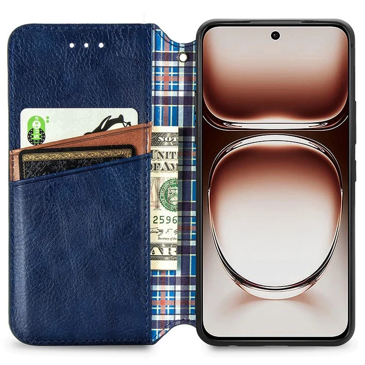 For Oppo A3x 4G / 5G Case Rhombus Imprint PU Leather Wallet Phone Cover - Blue-Cellmalls