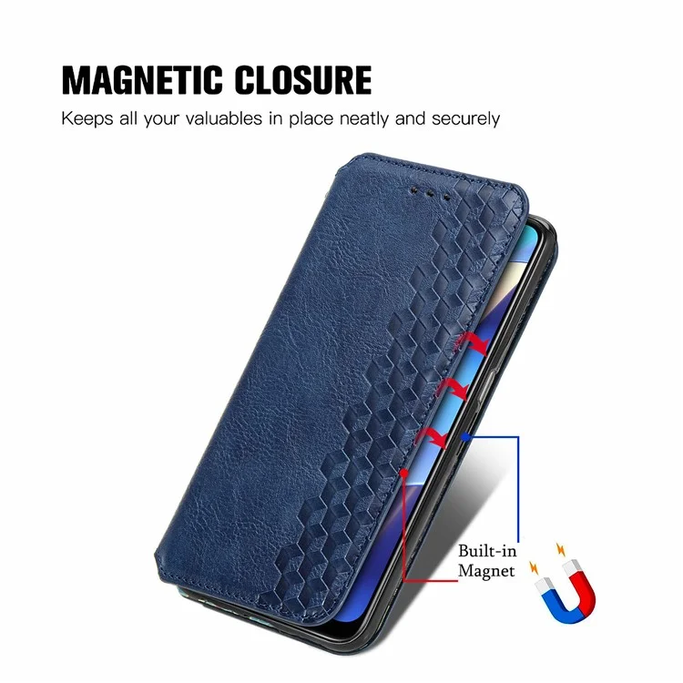 For Oppo A16s / A16 / A54s PU Leather Case Rhombus Imprint Wallet Stand Phone Cover - Blue-Cellmalls