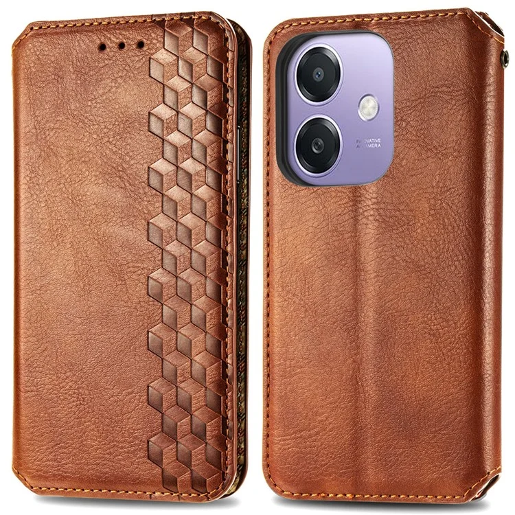 For Oppo A3x 4G / 5G Case Rhombus Imprint PU Leather Wallet Phone Cover - Blue-Cellmalls