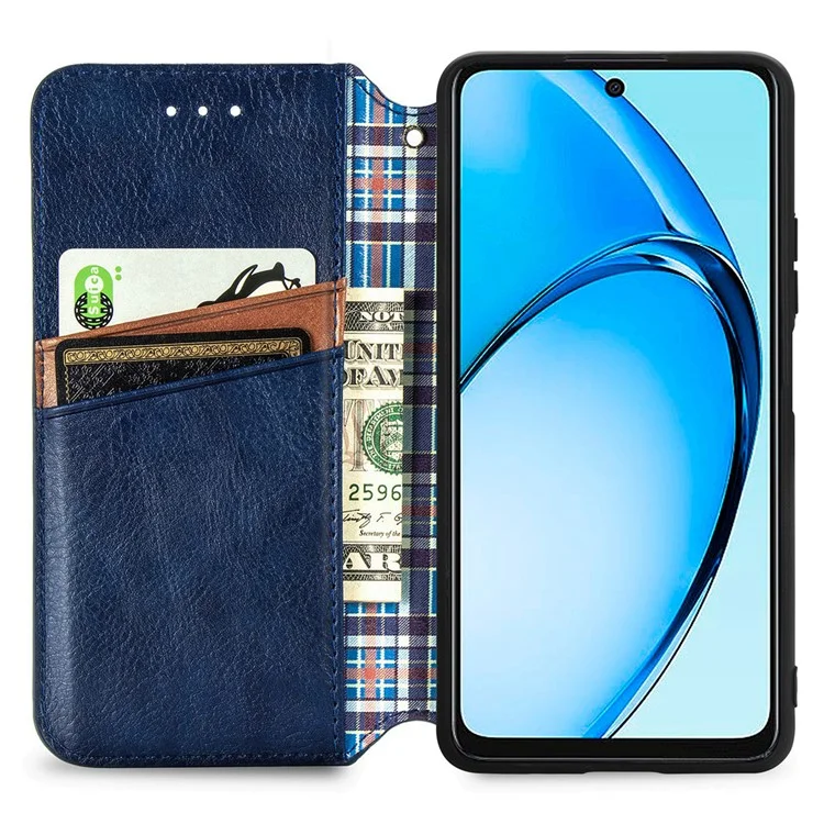For Oppo A60 4G PU Leather Case Rhombus Imprint Wallet Stand Phone Cover - Blue-Cellmalls