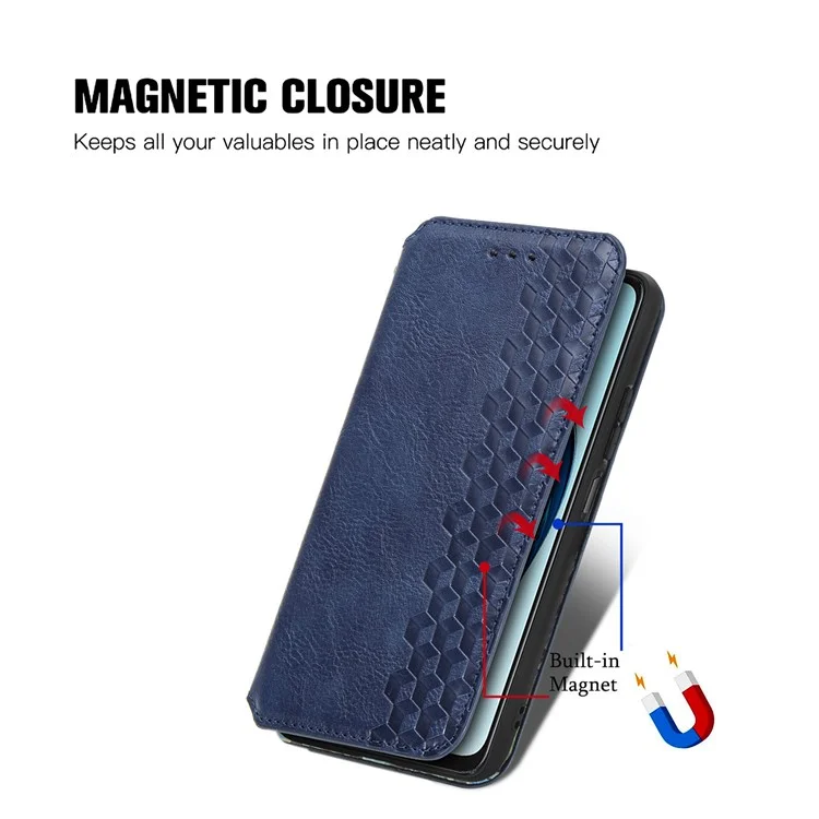 For Oppo A60 4G PU Leather Case Rhombus Imprint Wallet Stand Phone Cover - Blue-Cellmalls