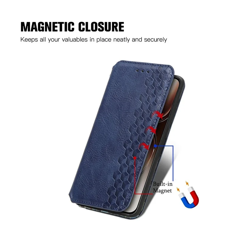 For Oppo A3x 4G / 5G Case Rhombus Imprint PU Leather Wallet Phone Cover - Blue-Cellmalls