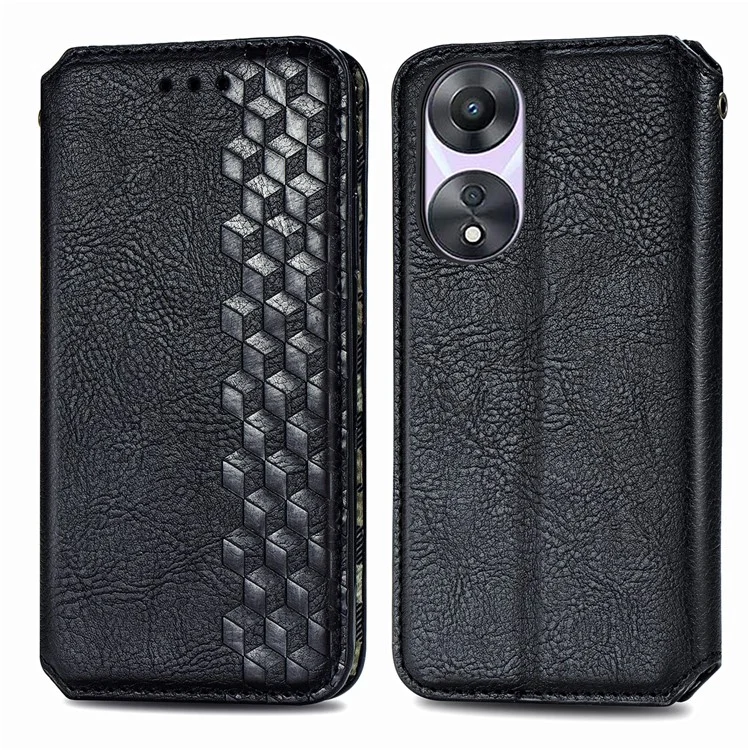 For Oppo A78 4G PU Leather Case Rhombus Imprint Wallet Stand Phone Cover - Black-Cellmalls