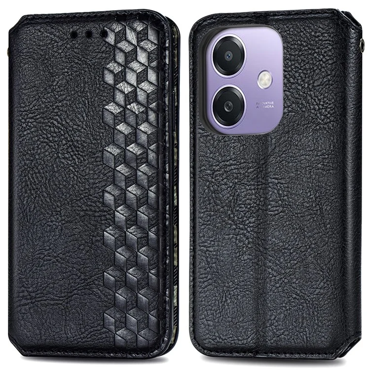 For Oppo A3x 4G / 5G Case Rhombus Imprint PU Leather Wallet Phone Cover - Blue-Cellmalls