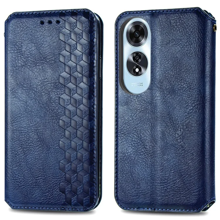 For Oppo A60 4G PU Leather Case Rhombus Imprint Wallet Stand Phone Cover - Blue-Cellmalls