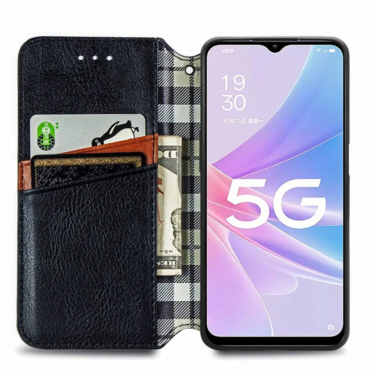 For Oppo A78 4G PU Leather Case Rhombus Imprint Wallet Stand Phone Cover - Black-Cellmalls