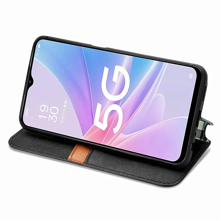 For Oppo A78 4G PU Leather Case Rhombus Imprint Wallet Stand Phone Cover - Black-Cellmalls